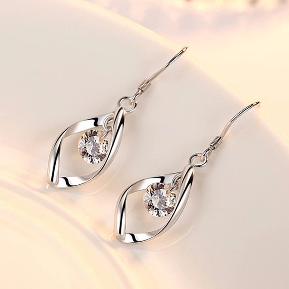 925 Sterling Silver Diamond Waterdrop Earrings B - Picture 2 of 3